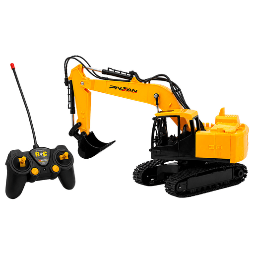 La excavadora a control remoto combina realismo, acción y diversión para recrear emocionantes jornadas de construcción. Su diseño en amarillo y negro, inspirado en la maquinaria pesada, está fabricado en plástico resistente e incorpora un brazo mecánico extensible que puede manejarse fácilmente desde su control inalámbrico de doble palanca. Sus luces azules, sonidos de motor y ruedas todoterreno hacen que cada movimiento resulte aún más entretenido y realista. Además, cuenta con batería recargable mediante USB e incluye su control remoto, convirtiéndola en una excelente opción para regalar y disfrutar de horas de juego.