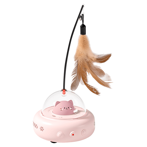 Este juguete interactivo para gatos está diseñado para mantener a tu mascota entretenida y estimulada. Cuenta con un láser que despierta su curiosidad y una pluma que incentiva el juego activo, imitando el movimiento de una presa. Se desplaza de forma autónoma gracias a sus dos ruedas simples y una rueda doble, adaptándose a diferentes superficies y evitando obstáculos durante su recorrido. Su diseño dinámico convierte cada sesión de juego en una experiencia divertida y envolvente para tu gato.