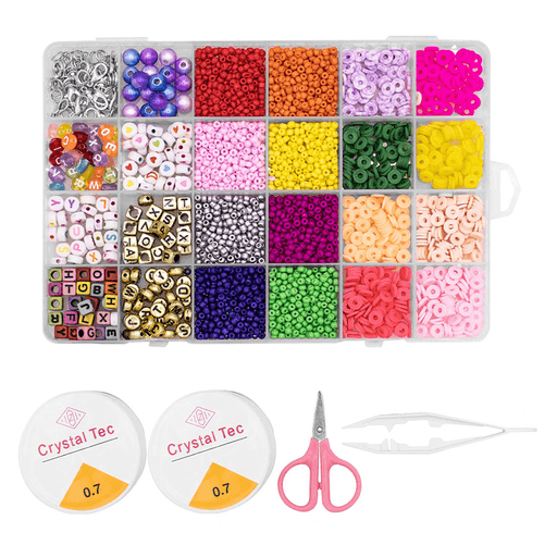 Este set de 1945 cuentas totales presentado en un estuche de acrílico con separadores para las piezas es ideal para crear collares, trenzas, pulseras e infinidad de accesorios. Incluye dos rollos de tanza elástica, una tijera, una pinza y una gran variedad de cuentas con formas, letras, y diversidad de colores y tamaños. Con 9 diferentes diseños y tamaños de cuentas, este set fomenta la creatividad y brinda la oportunidad de diseñar creaciones únicas.