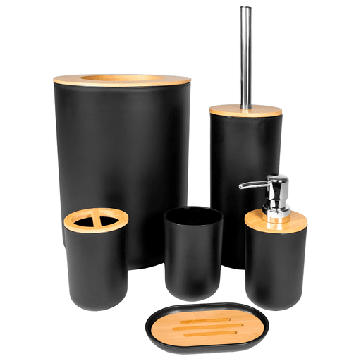 Dale un toque de estilo y funcionalidad a tu baño con este set de 6 piezas fabricado en PP y bambú, una combinación de materiales resistentes, duraderos y de excelente calidad. Su diseño moderno y elegante se adapta a todo tipo de espacios, aportando organización y estética. Incluye todo lo necesario para el uso diario: jabonera, soporte para cepillo de dientes, vaso, dispensador de jabón, papelera y cepillo de baño, creando un ambiente armonioso, práctico y bien equipado.