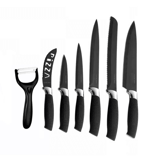 Este Kit de 7 Cuchillos es ideal para preparar tus comidas con confianza, ya que son perfectos para manipular una variedad de frutas, verduras y carnes. Tienen un diseño elegante y moderno, además proporcionan comodidad y control óptimo porque cuentan con un mango ergonómico antideslizante brindando un agarre seguro, minimizando el riesgo de accidentes y asegurando estabilidad durante el corte. Estos cuchillos son de acero inoxidable y poseen un revestimiento antiadherente ayudando a mantenerlos libres de óxido y manchas.