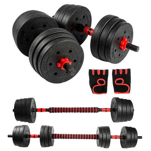 Realizá múltiples ejercicios con este kit de mancuernas de 20Kg. Tiene un total de 12 mancuernas: 4 de 2kg, 4 de 1.5 kg y 4 de 1.25 kg, para que las puedas combinar como quieras. Además su varilla conectora amplía la posibilidad de ejercicios.