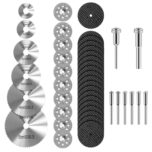 El set multifunción de mini discos de corte con 44 piezas es el complemento perfecto para tu minitorno, taladro o dremel. Con hojas de sierra de acero de alta calidad para cortes precisos, discos de corte diamante ultradelgados y discos de corte abrasivos reforzados con doble capa, este set es apto para una amplia variedad de materiales. Ideal para utilizar en proyectos de bricolaje o manualidades que requieran precisión, permite cortar materiales como metales blandos, aluminio, madera, plástico, vidrio y más.