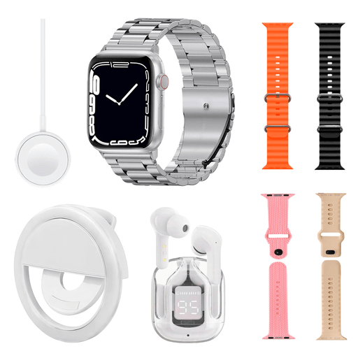 El Smartwatch D97 PLUS OKPU es un reloj inteligente versátil que viene con un kit, el cual incluye audífonos inalámbricos TWS, una luz LED y un set de brazaletes. Está equipado con una pantalla IPS de 480×320, una batería que puede durar de 5 a 10 días, y funciones avanzadas como monitor de frecuencia cardíaca, rastreador de sueño y control de temperatura. Este smartwatch es ideal para usuarios que buscan tecnología y estilo en un solo dispositivo.
