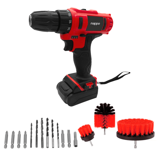 El Kit de Taladro Inalámbrico NAPPO con cepillos es la herramienta perfecta para tus proyectos de bricolaje en el hogar. Con un voltaje de 12V y una batería recargable de 1300mAh, este taladro te ofrece la potencia necesaria para perforar en diferentes materiales. El portabrocas de 3/8