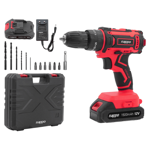 Este taladro de impacto inalámbrico NAPPO de 12V es la herramienta ideal para tus proyectos de bricolaje. Su batería recargable de 1500mAh te proporciona la potencia necesaria para realizar perforaciones con un torque máximo de 25Nm  una capacidad de perforación de 10mm. Además, cuenta con 2 velocidades de 350/1350rpm, 6 mechas, 6 puntas de destornillador, un extensor recto, cargador y un práctico maletín de transporte para que puedas llevar tu taladro a donde quieras.
