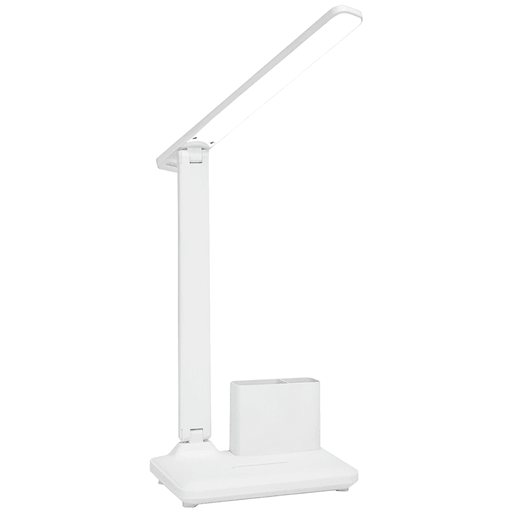 Esta es una lámpara LED tiene una funcionalidad que te permite girar 180° y un ángulo de rotación de 90° e iluminar el espacio en tres modos diferentes: blanco, cálido y neutro. Está fabricada en ABS de alta calidad, es recargable con una batería de larga duración y además cuenta con soporte para teléfono y portalápices que aportan orden a tu espacio.