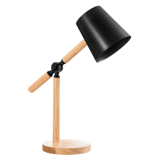 Esta lámpara de escritorio de madera y metal es el complemento perfecto para cualquier espacio. Con su inclinación ajustable, podrás encontrar la iluminación ideal en todo momento. Su diseño simple y compacto garantiza un ambiente acogedor y cálido en dormitorios, salas de estar, zonas de lectura u oficinas. Con una potencia de 40W, tipo de rosca E27 y voltaje de 220V, esta lámpara incluye un interruptor en el cable para mayor comodidad.