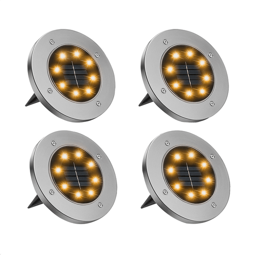 Iluminá tus espacios exteriores con elegancia y eficiencia con este set de 4 lámparas solares de jardín. Fabricadas con una resistente combinación de aleación de aluminio y plástico, están diseñadas para soportar las condiciones climáticas más exigentes gracias a su protección contra polvo y agua. Cada lámpara incluye 8 potentes luces LED que proporcionan una iluminación clara y uniforme. Gracias a su sensor de luz (fotocélula), se encienden automáticamente al anochecer y se apagan al amanecer, optimizando el consumo de energía sin necesidad de intervención. Con una autonomía de 8 a 10 horas, funcionan completamente sin cables ni instalaciones eléctricas, lo que las hace perfectas para jardines, senderos, patios y cualquier espacio al aire libre sin acceso a corriente eléctrica.