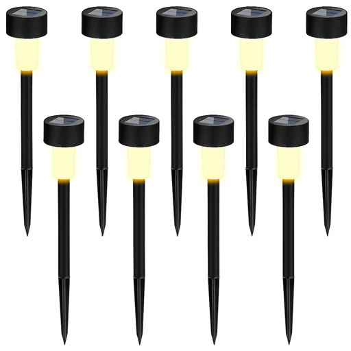 Iluminá tus espacios exteriores de forma práctica y sustentable con este set de 10 lámparas LED para jardín, que funcionan con recarga solar automática y cuentan con sistema de encendido y apagado inteligente. Ofrecen hasta 10 horas de luz continua sin necesidad de electricidad, lo que las hace ideales para decorar jardines, balcones, senderos y realzar cualquier rincón al aire libre. Su diseño minimalista se adapta a cualquier estilo, son resistentes al agua (IP44) y se instalan fácilmente con estacas incluidas, sin necesidad de mantenimiento.