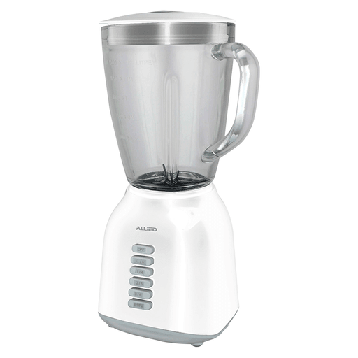 Prepará deliciosos jugos, licuados y más con esta licuadora Allied con una jarra de vidrio de 1.5 litros de capacidad. Tiene 6 velocidades para mayor rendimiento y una potencia de 400W. La cuchilla en acero inoxidable puede licuar una gran variedad de ingredientes, hasta triturar hielo.