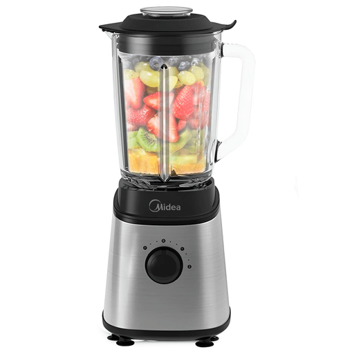 La licuadora MIDEA con jarra de cristal de 1.5L es la aliada perfecta para preparar tus batidos y smoothies favoritos de manera rápida y eficiente. Su cuchilla descentrada garantiza una mezcla perfecta, logrando una textura suave y homogénea en cada preparación.
