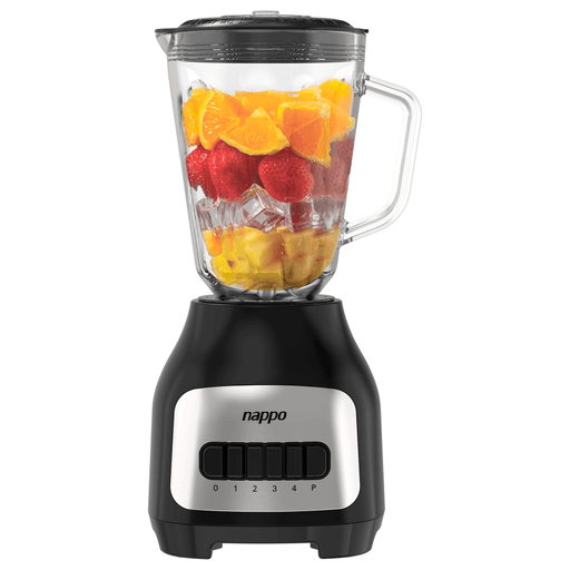 Esta licuadora NAPPO es la aliada ideal para preparar jugos, licuados y smoothies de forma rápida y eficiente. Cuenta con una potencia de 600W y una jarra de vidrio de 1,5 litros, perfecta para uso diario y preparaciones familiares. Su panel frontal de acero inoxidable con botones le brinda un diseño moderno y resistente, mientras que sus 4 velocidades más función pulso permiten un control preciso en cada receta. Incorpora 6 cuchillas de licuado de alto rendimiento, aptas para picar hielo y lograr mezclas homogéneas en segundos. Además, incluye tapa con medidor, pies de goma antideslizantes y un sistema de microbloqueo de seguridad que garantiza un uso seguro y confiable.
