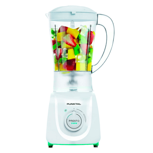 Esta licuadora Punktal cuenta con un motor de 520W, una jarra de 1.5 litros transparente y 4 potentes cuchillas aptas para picar hielo. Podrás preparar deliciosos licuados o comidas de manera rápida y sencilla.