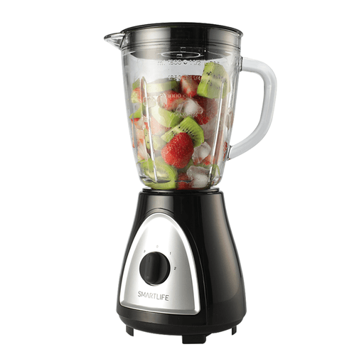 Licuadora Smartlife de 400W de potencia, con 2 velocidades y un útil botón pulso, resulta ser la opción ideal para cualquier cocina, sencilla y fácil de usar. Cuenta con jarra de vidrio de 1.5 litros de capacidad y cuchillas de acero inoxidable. Además la base es antideslizante para mayor seguridad.