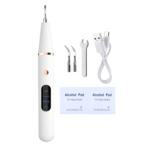 Lográ una sonrisa más limpia y saludable con este limpiador dental ultrasónico recargable, diseñado para eliminar eficazmente sarro, manchas y cálculos dentales desde la comodidad de tu hogar. Fabricado con materiales de alta calidad como ABS, PC y acero inoxidable, cuenta con 3 modos de limpieza (suave, medio y fuerte), ideal incluso para dientes sensibles. Su potente vibración ultrasónica de 35kHz, pantalla LED, luz integrada y batería de litio recargable de 500mAh lo convierten en una herramienta completa y segura. Compacto, liviano y fácil de usar, incluye cabezales intercambiables, toallas con alcohol, llave de ajuste y cable de carga. Perfecto para mantener tu higiene bucal sin salir de casa.