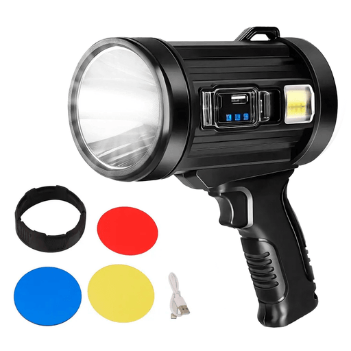 Iluminá cualquier camino con esta potente linterna multicolor equipada con tecnología LED y un impresionante alcance de hasta 300 metros. Su diseño ergonómico garantiza un agarre cómodo y seguro, ideal para actividades al aire libre o emergencias. Fabricada en material ABS resistente, cuenta con 3 modos de iluminación, 4 luces principales, luces laterales de 2 niveles y  luz sirena para máxima visibilidad en diferentes entornos. Además, se puede cargar mediante cable USB tipo C o luz solar y no solo eso, sino que también funciona como power bank, brindando autonomía y versatilidad sin depender de enchufes.