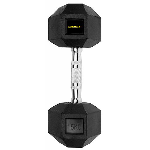 Disfrutá de una rutina de ejercicios completa y en la tranquilidad de tu hogar con esta mancuerna hexagonal de 15Kg Best. Su diseño de alta calidad está realizado en hierro fundido recubierto por goma. Los extremos hexagonales impiden que rueden por el piso.