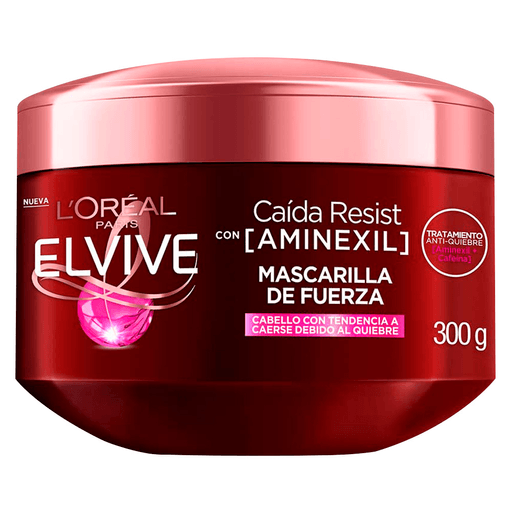Descubrí la fuerza y vitalidad que la máscara de tratamiento antiquiebre Elvive Caída Resist con Aminexil de L'Oréal Paris puede brindarle a tu cabello. Su fórmula enriquecida con Aminexil y Cafeína ha sido cuidadosamente desarrollada para combatir este problema y darle a tu cabello la resistencia necesaria. #MiSoluciónAnticaída