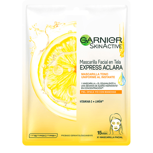 La mascarilla de tela hidratante Express Aclara enriquecida con vitamina C, extracto de limón y ácido hialurónico es capaz de refrescar y reducir la opacidad de la piel al instante. Apta para todo tipo de pieles, incluso las sensibles. Proporciona el equivalente a 1 semana de sérum hidratante en 15 minutos.