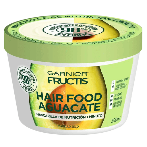 Descubrí la nueva mascarilla Hair Food Auacate de Garnier Fructis, un tratamiento de nutrición en 1 minuto para pelo seco, con 98% de ingredientes de origen natural. Su super fruta es el aguacate que entrega nutrición, brillo y suavidad a tu pelo.