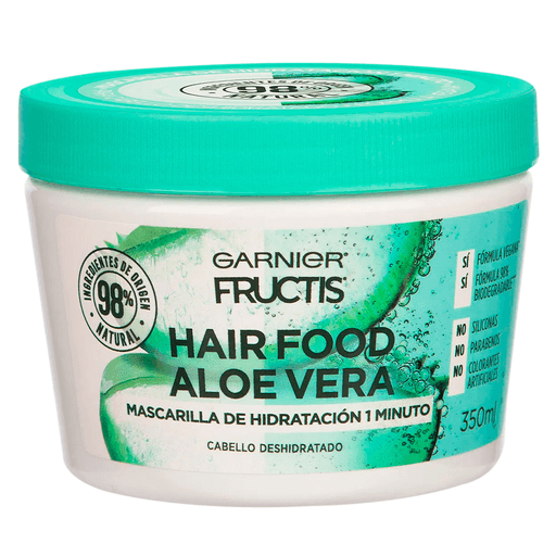 Descubrí la nueva mascarilla Hair Food Aloe Vera de Garnier Fructis, un tratamiento de hidratación en 1 minuto para pelo deshidratado, con 98% de ingredientes de origen natural. Su fórmula con aloe vera hidratante, nutre en profundidad y aporta suavidad y ligereza al pelo por más tiempo.
