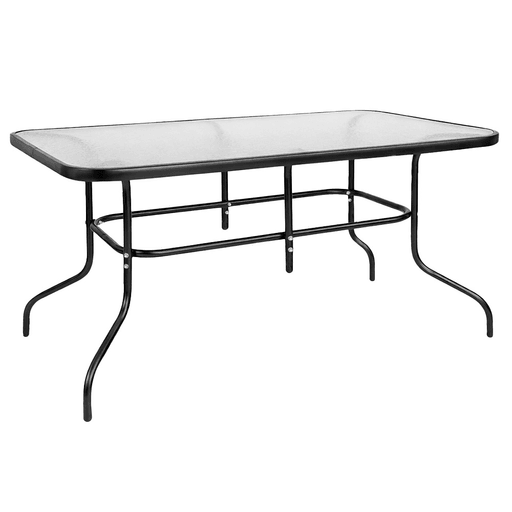 Renová tus espacios con esta mesa de jardín EMPOLi, ideal para disfrutar reuniones al aire libre o sumar un toque moderno en interiores. Su superficie de vidrio transparente con efecto agua aporta estilo y fácil limpieza, mientras que la estructura de acero con recubrimiento en polvo negro garantiza firmeza y durabilidad. Con medidas de 150 x 90 x 70cm, un peso aproximado de 21,5kg y una capacidad de carga de hasta 50kg, es una opción práctica, resistente y versátil para tu hogar.