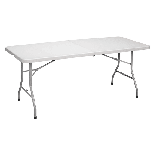 Te presentamos esta práctica y moderna mesa plegable de 1.80 metros. Realizada en polietileno de alta densidad, con base de acero super resistente con pintura epoxi. Cuenta con un cómodo sistema para poder doblar y guardar, es duradera y no necesita mantenimiento. ¡La opción perfecta para usar tanto en interior como en exterior!