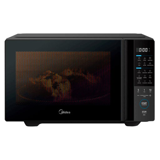 El microondas Midea de 30 litros y 1450W de potencia combina eficiencia y versatilidad gracias a su moderno panel de control digital LED, ofreciendo 11 niveles de potencia, 6 menús automáticos y 9 funciones inteligentes que incluyen cocción por microondas, descongelado por tiempo y peso, derretir, mantener caliente, configuración de tiempo, temporizador, limpieza automática, función favorito y desodorizador, adaptándose perfectamente a las necesidades diarias de cualquier cocina.