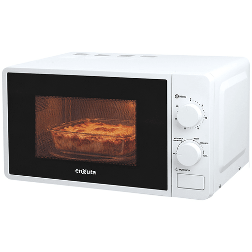 Este microondas Enxuta cuenta una capacidad de 20 litros, 1150W y 5 niveles de potencia. Es ideal para calentar y descongelar alimentos de forma rápida y sencilla. Además tiene plato giratorio, puerta con cierre de seguridad y timer para que puedas realizar otras actividades mientras calentás tu comida.