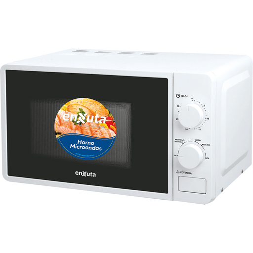 Este microondas Enxuta cuenta una capacidad de 20 litros, 1150W y 5 niveles de potencia. Es ideal para calentar y descongelar alimentos de forma rápida y sencilla. Además tiene plato giratorio, puerta con cierre de seguridad y timer para que puedas realizar otras actividades mientras calentás tu comida.