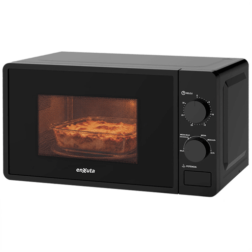 Con el microondas Enxuta de 20L vas a poder calentar, cocinar y descongelar tus comidas de forma rápida y sencilla. Sus 5 niveles de potencia junto al plato giratorio aseguran una cocción pareja en cada preparación. Además, cuenta con control manual fácil de usar, timer para mayor comodidad y una puerta con cierre de seguridad que lo convierte en un electrodoméstico confiable y práctico para el día a día.
