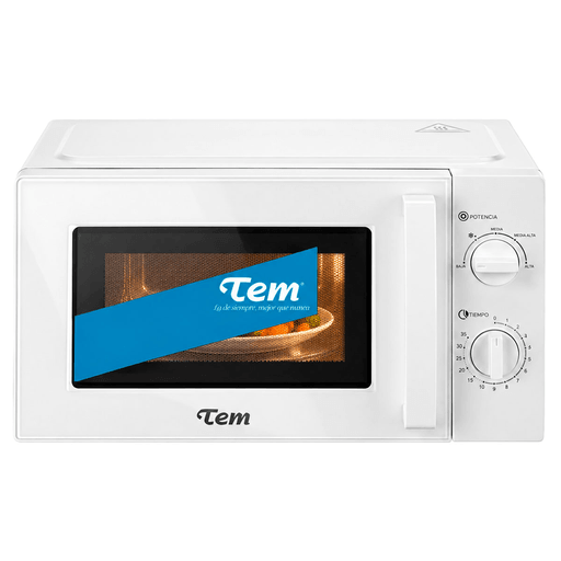 Prepará, calentá o descongelá tus comidas rápidamente con este Microondas manual Tem con 700W de potencia y capacidad de 20 litros, ofreciendo la posibilidad de cocinar cualquier tipo de alimento. Cuenta con frente de vidrio y perillas manuales.