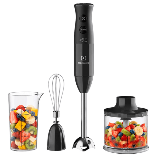 El Mixer 3 en 1 Electrolux Efficient EIB20 combina potencia y practicidad para que prepares tus recetas favoritas con resultados más cremosos y uniformes gracias a su tecnología TruFlow, que reduce las burbujas de aire en las mezclas. Cuenta con motor de 600W y Función Turbo para procesar incluso preparaciones más densas, además de una resistente varilla de acero inoxidable fácil de limpiar. Incluye un set completo de accesorios con vaso de 600ml, mini procesador de 600ml y batidor, todos BPA Free, con un cable de 1,20m para mayor comodidad en la cocina.