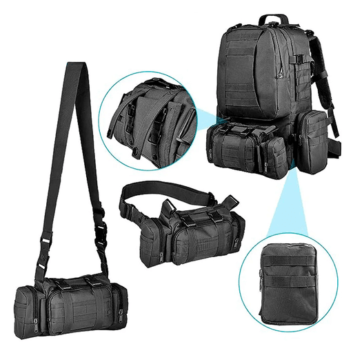 Descubrí la mochila táctica multifuncional 4 en 1, diseñada para acompañarte en todas tus aventuras al aire libre. Con una capacidad de 60 litros, está confeccionada con tela Oxford 600D y nylon de alta resistencia, combinando broches de polímero duraderos, correas ajustables y un sistema Molle integrado para máxima versatilidad. Su diseño incluye dos bolsillos principales grandes con forro interno, un bolsillo delantero desmontable que puede usarse como morral, y dos bolsillos laterales desmontables, permitiéndote adaptar la mochila según la exigencia de cada actividad. Además, es resistente al agua, lo que la hace ideal para camping, ciclismo, senderismo, viajes, deportes, escalada o actividades de camuflaje en todo tipo de terreno.