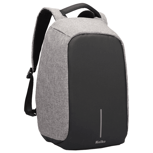 Esta Mochila Antirrobo Kolke está confeccionada en tela que repele el agua y cuenta con una franja refractiva en la parte trasera que la hace más visible en la noche. Aplica la tecnología de diseño antirrobo, ya que su cierre principal está totalmente escondido en la parte posterior, lo que impide el acceso para abrir fácilmente la mochila. Además, incluye un puerto USB para la carga de dispositivos electrónicos, el mismo debe ser alimentado por un Power Bank.
