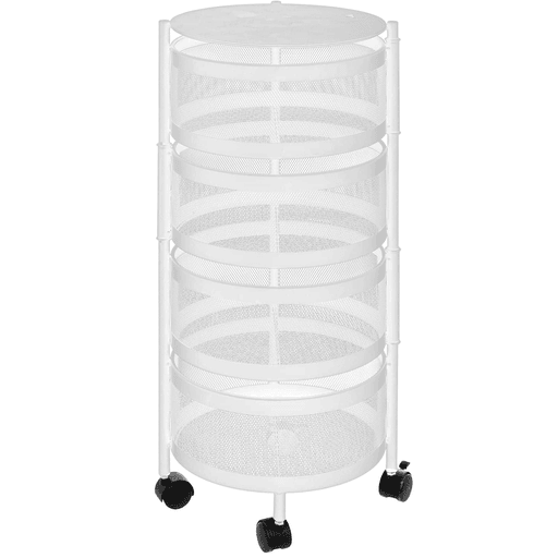 Con este Mueble Organizador Circular podrás optimizar el espacio de tu baño, cocina o donde lo necesites, ya que tiene la capacidad de girar, ahorrando el espacio y adaptándose a tus necesidades. Es de fácil de armar y no requiere instalación. Gracias a sus ruedas universales, podrás colocarlo o trasladarlo fácilmente, además cuenta con 4 estantes desmontables que facilitarán tanto el almacenamiento como la limpieza del mueble.
