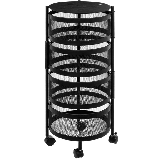 Con este Mueble Organizador Circular podrás optimizar el espacio de tu baño, cocina o donde lo necesites, ya que tiene la capacidad de girar, ahorrando el espacio y adaptándose a tus necesidades. Es fácil de armar y no requiere instalación. Gracias a sus ruedas universales, podrás colocarlo o trasladarlo fácilmente, además cuenta con 4 estantes desmontables que facilitarán tanto el almacenamiento como la limpieza del mueble.