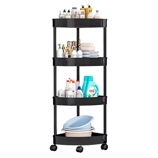 Este organizador esquinero con ruedas y 4 niveles es el complemento perfecto para cualquier espacio de tu hogar. Su diseño simple y elegante se adapta a cualquier habitación, ya sea el baño, la sala de estar, el dormitorio o el pasillo. Fabricado con plástico resistente e impermeable, cuenta con ruedas giratorias que te permiten moverlo con facilidad para tener tus productos al alcance de tu mano en todo momento.