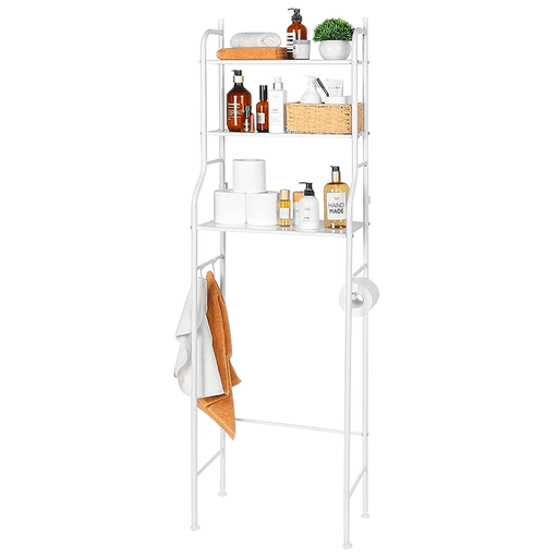 Este estante de almacenamiento sobre el inodoro está diseñado para aprovechar al máximo el espacio vertical sin uso sobre el inodoro. Tiene tres estantes para guardar y clasificar todos los elementos esenciales del baño. El diseño simple, elegante y delgado en acabado blanco se adapta al baño, al inodoro y a la mayoría de las decoraciones existentes en el hogar.
