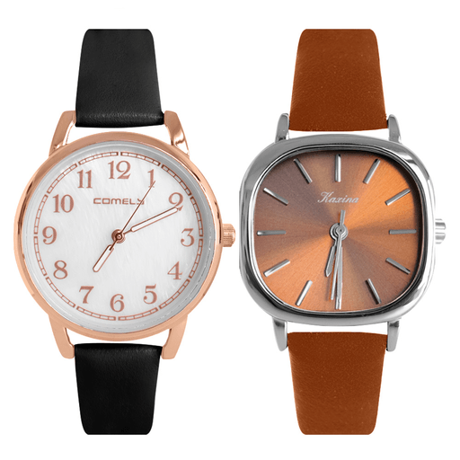 Este pack de relojes combina funcionalidad y estilo en un diseño casual ideal para el uso diario. Cada reloj cuenta con un preciso movimiento de cuarzo y un display analógico clásico, lo que garantiza una lectura clara y confiable de la hora. Fabricados con cristal de vidrio, caja de aleación resistente y correa de cuero de poliuretano con cierre de hebilla, son el complemento perfecto para tu día a día.