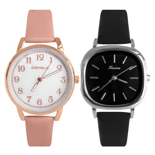 Este pack de relojes combina funcionalidad y estilo en un diseño casual ideal para el uso diario. Cada reloj cuenta con un preciso movimiento de cuarzo y un display analógico clásico, lo que garantiza una lectura clara y confiable de la hora. Fabricados con cristal de vidrio, caja de aleación resistente y correa de cuero de poliuretano con cierre de hebilla, son el complemento perfecto para tu día a día.