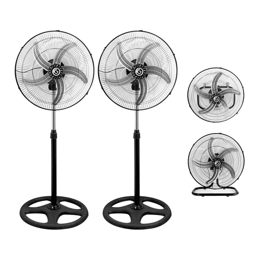 El pack de 2 ventiladores 3 en 1 Goldtech es la opción perfecta para mantener tu hogar fresco durante los días calurosos de verano. Con una potencia de 55W, 3 velocidades de intensidad, 5 aspas metálicas y parrilla cromada, te brinda el máximo confort en cualquier situación. Gracias a sus tres modalidades de uso, podés colocarlo tanto en el suelo como en una mesa o fijarlo a la pared. Además, tiene un diámetro de 53cm y altura regulable de 130cm, que garantiza una cobertura amplia y eficiente para la habitación donde lo coloques.