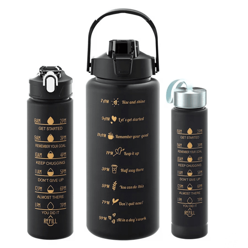 El Pack de 3 Botellas Deportivas motivacionales es el complemento perfecto para tus sesiones de entrenamiento. Con capacidades de 2000, 900 y 280ml, estas botellas vienen equipadas con un medidor de volumen para un control preciso de tu ingesta de líquidos. Poseen boca ancha que facilita el llenado y la limpieza, mientras que su material de alta calidad PC, PP, silicona de calidad alimentaria asegura una larga durabilidad. Además, son cómodas de llevar y cuentan con un diseño motivacional que te inspirará a alcanzar tus metas en cada entrenamiento. Gracias a su sistema a prueba de fugas, podrás llevarlas contigo a donde vayas sin preocuparte por derrames.