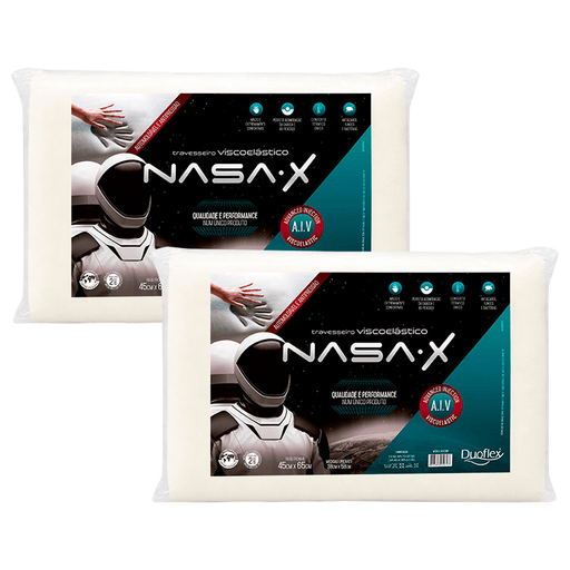 Este pack incluye 2 almohadas NASA X elaboradas con espuma viscoelástica de alta densidad, termosensible y automoldeable, que se adaptan al contorno del cuerpo para reducir puntos de presión y favorecer la circulación. Gracias a su efecto memoria, recuperan su forma original luego de cada uso y distribuyen el peso de manera uniforme. Son ideales para mantener una postura correcta al descansar, ayudando a prevenir molestias en cuello, espalda y hombros, además de contar con protección antiácaros, antihongos y antibacterias para un descanso más saludable.