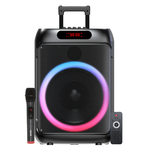 El parlante KOLKE inalámbrico de 15” es ideal para llevar la música a otro nivel en fiestas, reuniones o eventos. Con una potente salida de sonido y batería recargable integrada, ofrece gran rendimiento y autonomía para disfrutar sin cables. Permite reproducir música de forma inalámbrica y también cuenta con múltiples opciones de conexión, además de radio FM. Incluye micrófono inalámbrico y control remoto, perfecto para karaoke o animar cualquier encuentro. Su diseño con luces modernas, manija y ruedas facilita el transporte y aporta un estilo llamativo y funcional.
