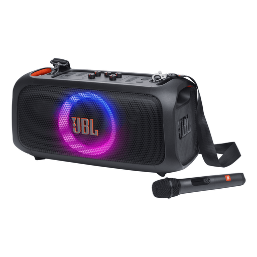 Desde fiestas en la playa hasta festivales, JBL PartyBox On-The-Go Essential te permite ver, oír y sentir el ritmo. Subí el volumen con los 100W del potente sonido JBL Pro, sincronizados con un deslumbrante espectáculo de luces. Accedé a tus melodías favoritas con la conectividad Bluetooth, USB, AUX y TWS, cantá a pleno pulmón con tus amigos con los micrófonos inalámbricos JBL o utilizá la entrada para guitarra para tocar a la vez. Con una correa acolchada para el hombro con un abridor de botellas incluido, una batería recargable y una protección resistente a salpicaduras IPX4, JBL PartyBox On-The-Go Essential tiene todo lo que necesitas para que empieces la fiesta y para llevártela donde quieras.