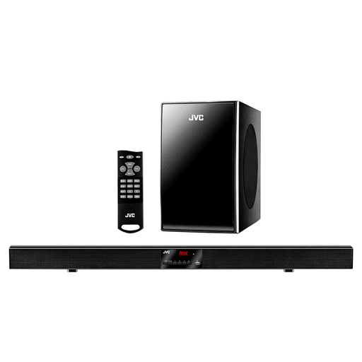 Disfrutá un sonido potente y envolvente con la Barra de Sonido JVC con Subwoofer. Con 1000W de potencia, sistema 2.1 y efecto 3D, ofrece graves profundos y claridad total. Conectá por Bluetooth, USB o AUX, y controlá todo fácilmente con su control remoto y display LED. Potencia, estilo y calidad en un solo equipo.