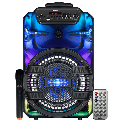 Con este parlante Boom de Kolke podrás escuchar tus canciones favoritas y llevar la fiesta a donde quieras. Tiene una potencia de 100W / 3500W PMPO, una batería recargable de 2400mAh y la función TWS para que puedas conectar 2 parlantes de forma inalámbrica y duplicar la potencia. Este parlante tiene conexión USB y SD, además incluye micrófono inalámbrico y control remoto para que puedas tener el dominio de todo.