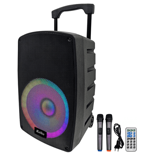 El Parlante Kolke Fest Pro con 350W de potencia es el complemento perfecto para tus eventos y fiestas. Posee batería recargable y cuenta con 2 micrófonos para que puedas animar cualquier reunión. Además, tiene función TWS, que te permite conectar dos parlantes al mismo tiempo para una experiencia envolvente. Su woofer de 12” y tweeter de 25mm te garantizan un sonido nítido y potente, mientras que su display LED te permite visualizar fácilmente la información de reproducción. Gracias a su manija y ruedas integradas podrás transportarlo cómodamente a donde lo necesites.